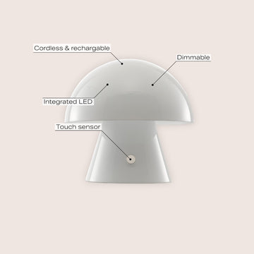 Porcini 7" Contemporary Bohemian Rechargeable/Cordless Iron Integrated LED Mushroom Table Lamp - JONATHAN Y